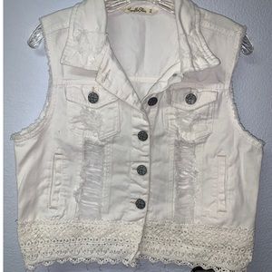 White Destructed Jean Vest XL